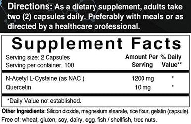 2 Pack NAcetylCysteine NAC 1200mg Per Serving 200 Capsules NAC 600mg with Quercetin Per Capsule Double Strength NAC Supplements Support Liver Lung Health NonGMO No Gluten