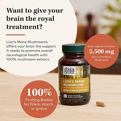 Gaia Herbs Lion'S Mane Mushroom Help Maintain Neurological Health 120 Vegan Liquid Phytocapsules