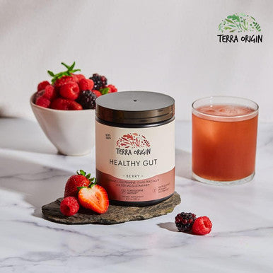 Terra Origin Healthy Gut Powder (Berry Flavor) 30-Servings With L-Glutamine, Zinc, Glucosamine, Slippery Elm Bark, Marshmallow Root And More