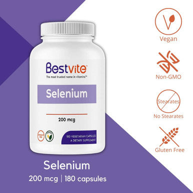 Bestvite Selenium 200mcg (180 Vegetarian Capsules) - No Stearates - No Flow Agents - Vegan - Non-GMO - Gluten