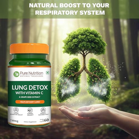 Pure Nutrition Lung Health Supplement 60 Caps Herbal Lung Support Formula With Quercetin Vitamin C Nettle Vasaka Leaf Lotus Licorice & Ginger