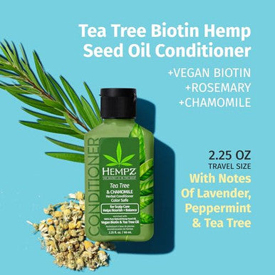 Hempz Biotin Hair Conditioner - Tea Tree & Chamomile - For Scalp Care Hair Growth & Strengthening Of Dry Damaged And Color Treated Hair Hydrating Softening Moisturizing - Travel Size 2.25 Fl Oz