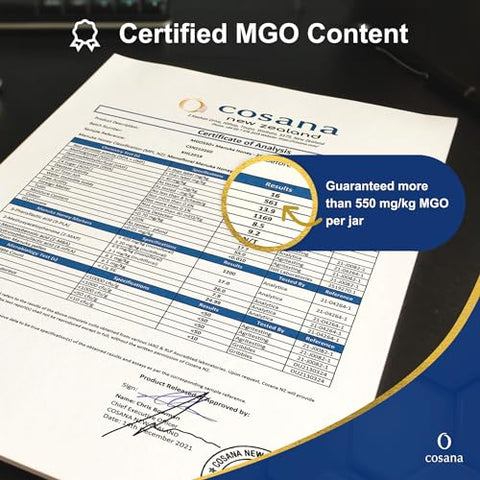 Cosana Manuka Honey 550 MGO + 250g Ã¢â‚¬â€œ 100% Pure - Bottled, sealed, and certified in New Zealand