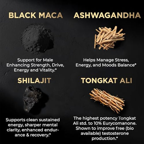 Terra Elmnt Ultra Male Premium Testosterone Booster For Men W. 100 1 Shilajit 40 1 Black Maca Ashwagandha 25 Tongkat Ali 10 - Clinical Strength Male Enhancing Testosterone Supplement For Men Health Libido