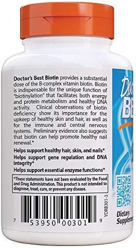 Doctor'S Best Biotin Supports Hair Skin Nails Boost Energy Nervous System Nongmo Vegan Gluten 120 Count