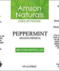 Peppermint Essential Oil 4oz / 120 ml - by Amson Naturals -100% Pure & Natural