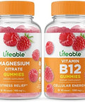 Lifeable Magnesium + Vitamin B12 Gummies Bundle Great Tasting Vitamin Supplement Gluten Gmo Chewable Gummy