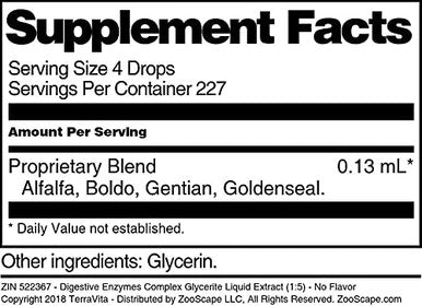 Terravita Digestive Enzymes Complex Glycerite Liquid Extract (1:5) - No Flavor (1 Oz, Zin: 522367)