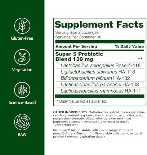 Flora Super 5 Lozenge Probiotic Raspberry Flavored Oral Probiotic Good For Bad Breath Five Strains With 2 Billion Cfu Regain And Retain Gut Health Raw 60 Lozenges
