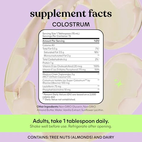 Lemme Colostrum Coffee Creamer for Gut, Skin, Hair & Healthy Aging, Sugar Free Liposomal & Grass Fed 1g Colostrum w/Lactoferrin, MCT Oil, Immunoglobulins, Vanilla Creme Flavored