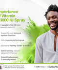 Betteryou D3000 Vitamin D Oral Spray - Convenient Alternative For Tablets - Promotes Strong Bones Teeth And Immune System - Aids In Calcium Absorption - Natural Peppermint Flavor 0.5 Oz