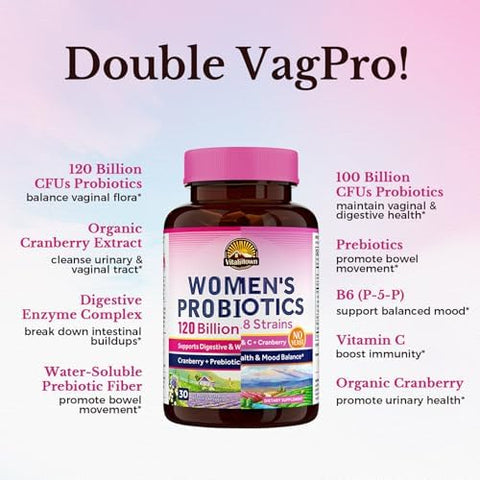 Vitalitown Probiotic Bundle (Pack Of 2) WomenS Probiotics 120 Billion (Item 1) & WomenS Probiotics 100 Billion (Item 2) 30 Capsules & 60 Capsules