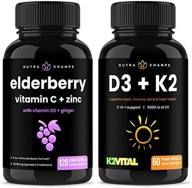Nutrachamps Elderberry And Vitamin D3+K2 Capsules Bundle