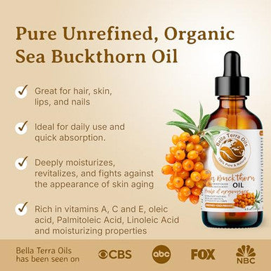 Bella Terra Oils - Seabuckthorn Berry Oil 4Oz - Experience Nature'S Luxurious Touch Brimming With Vitamin E & Carotenoids Transcend Ordinary Skincare