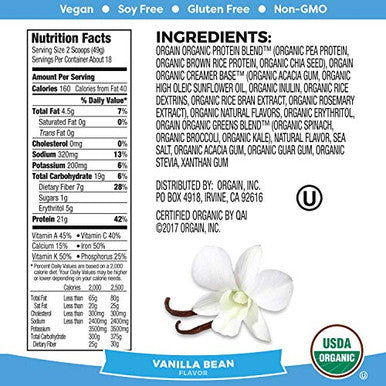 Orgain Organic Vegan Protein Powder + Greens Vanilla Bean 21G Plant Based Protein Gluten Dairy Lactose Soy Vegan Protein Powder Creamy Chocolate Fudge 2.03Lb