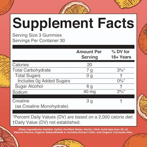 Maryruth'S Creatine Gummies Creatine Monohydrate Gummies 3G Creatine Per Serving Creatine For Women & Men Tangerine Citrus Flavor Exercise Workout Sugar Free Vegan 90 Count