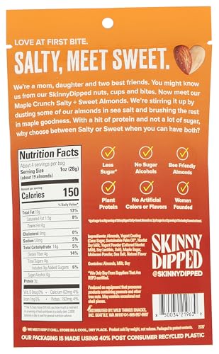 SkinnyDipped Salty + Sweet Almonds, Maple Crunch, Kosher, Gluten Free & Non-GMO, 4 Ounce (Pack of 10)