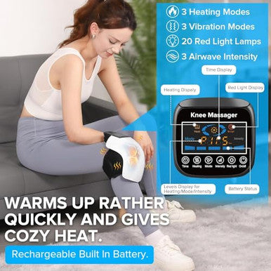 Holloii 4-In-1 Knee Massager Deep Heat Red Light Vibration & 3D Massage Cordless And Portable With Large Led Screen Ideal For Joint Pain Relief & Post-Workout Recovery For Families And Friends