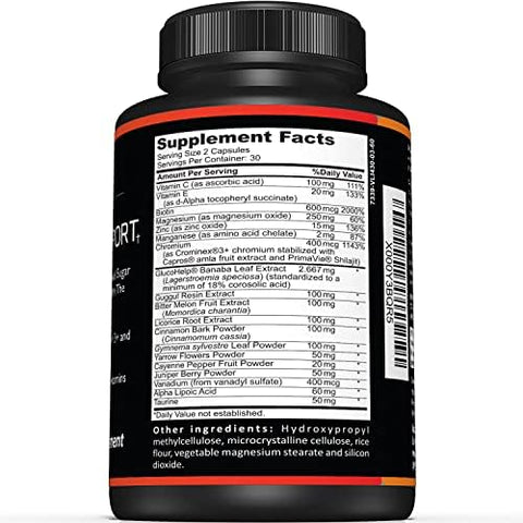 Sunergetic Premium Blood Sugar Support Supplement"Supports Healthy Blood Sugar Levels Already Within Normal Range " Includes Bitter Melon Extract Vanadium Chromium Cinnamon & Alpha Lipoic Acid60 Capsules