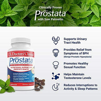 U.S. Doctors' Clinical Prostata Prostate Supplement For Men - Healthy Urinary Tract, Bladder Function, Bph Symptoms With Saw Palmetto, Vitamin E & A, Pumpkin Seed - 60 Capsules - 20-Day Supply