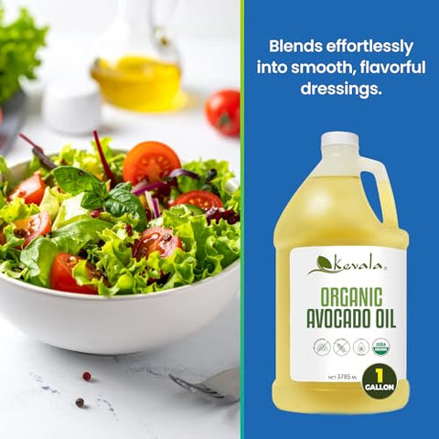 Kevala Organic Avocado Oil - 128 fl oz - 3.7 L - 1 Gallon - Avocado Oil for Cooking - Organic Cold Pressed Ã¢â‚¬â€œ High Smoke Point Ã¢â‚¬â€œ For Skin and Hair