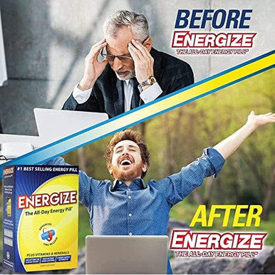 Energize Caffeine Pills - Fast Acting Energy Pill - Healthy Focus Brain Supplement - Improved Performance, Alertness, And Clarity - All Day Energy, No Jitters, No Crash - 28 Time Released Tablets