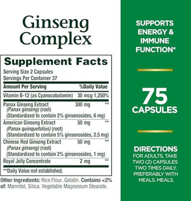 Nature's Bounty Ginseng Complex Herbal Health Capsules 75 Ea ( ) Pack Of 3