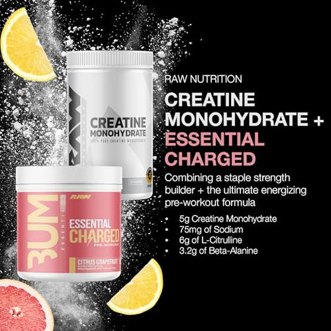 Raw Nutrition Creatine Monohydrate & Citrus Grapefruit Pre-Workout Powder Bundle