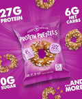 Crisp Power Protein Pretzel Snack Bundle Sesame & Everything (6 Packs Each) Up To 28G Protein Per Pack Low Carb Vegan Plantbased Keto Baked Savory Pretzel Bites