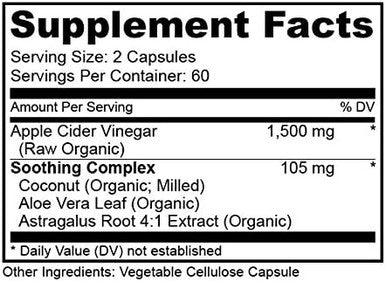 Apple Cider Vinegar 1500mg - Raw, Non-GMO, Extra Strength, 120 or 180 Capsules, Vegetarian (120 Capsules)