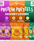 Crisp Power Protein Pretzel Snack Bundle " Sesame Cheddar & Everything (6 Packs Each) " Up To 28G Protein Per Pack Low Carb Vegan Plantbased Keto Baked Savory Pretzel Bites