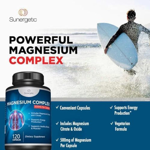 Premium Magnesium Citrate Capsules Powerful 500mg Magnesium Oxide and Citrate Supplement Helps Support Healthy Bones Muscles Teeth Energy and Relaxation 120 Vegetable Capsules