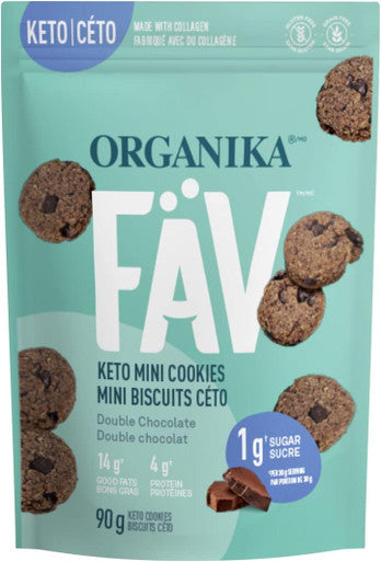 Organika Fav Keto Mini Cookies-Double Chocolate- Low Carb, Collagen Protein, Gluten-, Healthy Snack- 90G Pouch