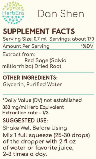 Dan Shen B120 Alcohol-Free Herbal Extract Tincture, Concentrated Liquid Drops Natural Red Sage (Danshen, Salvia Miltiorrhiza) Dried Root (4 fl oz)