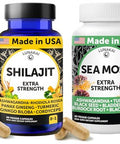 Lunakai Usa Made Shilajit & Sea Moss Capsules Bundle With Ashwagandha Black Seed Oil & Rhodiola For Strength & Immune Support 60Ct Each