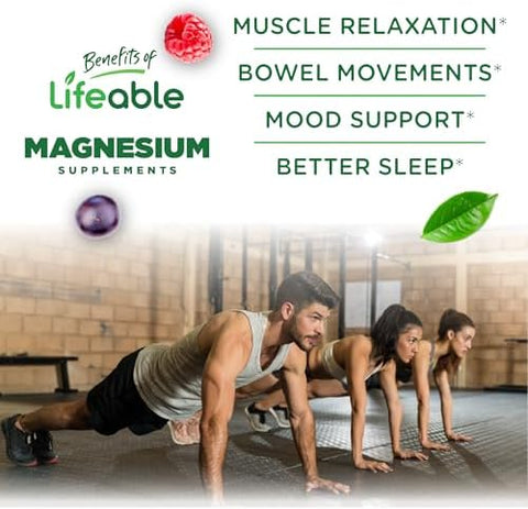 Lifeable Magnesium Citrate Gummies Sugar Great Tasting Magnesium Supplement Gummies For Adults Vegan Non Gmo Magnesium Gummy For Men & Women For Muscle Relaxation 60 Count