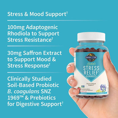 Garden of Life Herbals Stress Relief Gummy With Rhodiola & Saffron For Positive Mood & Stress Response Plus Prebiotics & Probiotics For Digestive Support Non-Gmo Gluten-Free Kosher 30 Servings