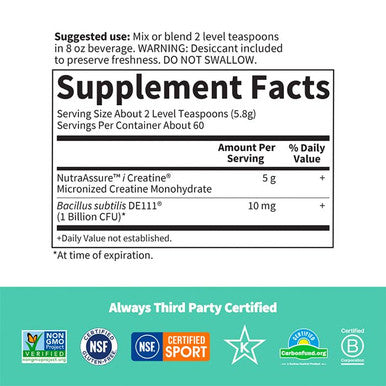 Garden of Life Creatine Monohydrate Powder For Women And Men Micronized Pre Workout With Probiotics For Muscle Strength Performance Sport Amino Energy About 60 Easy To Mix Unflavored Servings