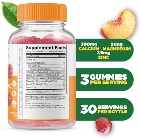 Lifeable Calcium Magnesium Zinc With Vitamin D3 Gummies Great Tasting Calcium Magnesium Zinc D3 Supplement For Tooth And Bone Health Calcium Gummies For Adults 90 Gummies