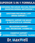 Dr. Maxwell Serotonin And Dopamine Supplements With Mood Probiotic 5In1 Support For (1) Dopamine (2) Serotonin (3) Mood (4) Relaxation (5) Focus & Brain 60 Capsules