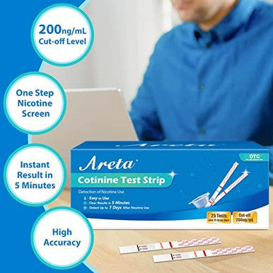 Areta Cotinine Test Strip Tests For Home Continine Urine Screen Test Kits Quick Result In 5 Minutes For Over The Counter Use Detect 200Ng/Ml Cutoff Level # Ascot114C (10 Pack)