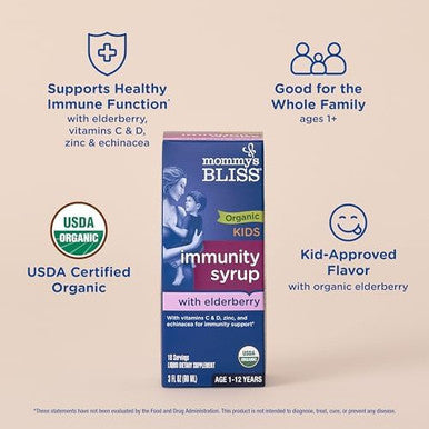 Mommy's Bliss Organic Elderberry Syrup and Immunity Boost With Vitamins Prebiotics and Echinacea for Kids and Adults 1 yr+ 3 Fl Oz