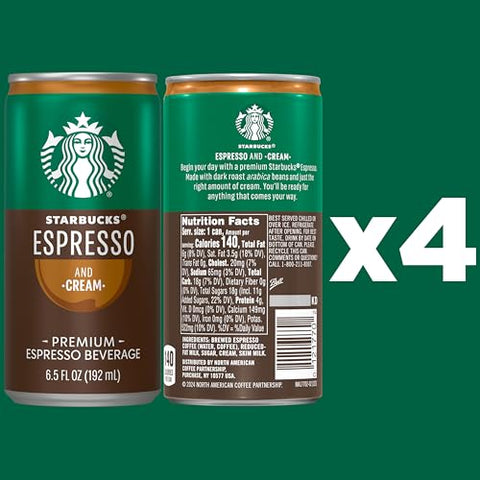 Starbucks Doubleshot Espresso Coffee Beverage, 6.5 oz Cans (4 Pack)