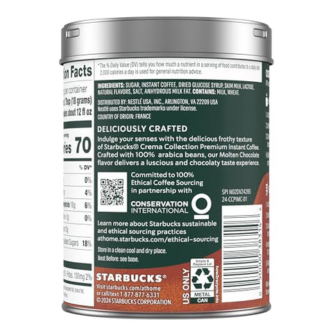 Starbucks Crema Collection Premium Instant Molten Chocolate Flavored Instant Coffee, 100% Arabica Beans, 3 Tins (7.12 Oz Each) 1.34 lb.