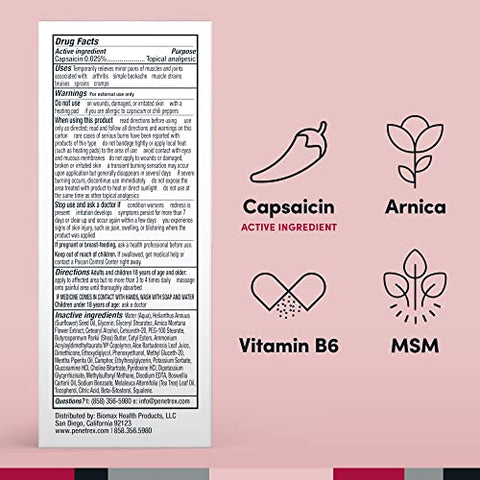 Penetrex Arthritis Warming Pain Relief Cream - Deep Penetrating Capsaicin With Arnica Vitamin B6 & Msm(Dmso2) - Apply To Hands Wrists Feet Knees Elbows And Other Affected Areas 2 Oz