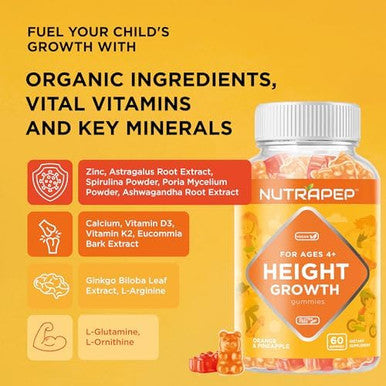 Teens Height Growth Supplement Gummies - Kids Grow Taller Natural Height Increaser Multivitamin - With Calcium Vitamin D3 K2 Zinc L-Arginine L-Glutamine L-Ornithine For Boys Girls