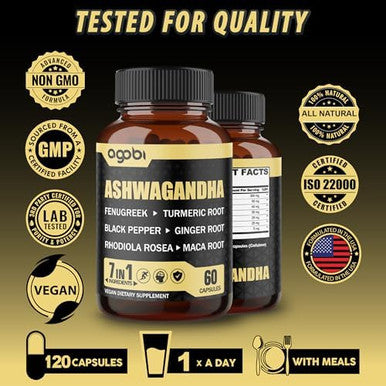 2 Packs 60 Capsules - 8050Mg Ashwagandha Extract Supplement - 7In1 With Fenugreek, Maca, Turmeric, Rhodiola, Ginger & Black Pepper - Spirit, Immune & Energy Support - 4 Month Supply