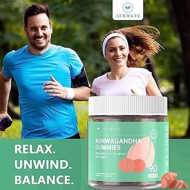 Afxmate Ashwagandha Gummies For Women & Men Sugar Free | Chewable Vegan Calm Mood & Stress Support Supplement With Vitamin D & Magnesium Glycinate 90 Count