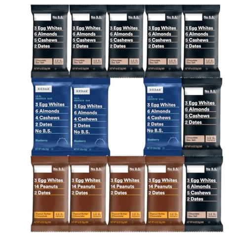 RXBAR Protein Bar Variety Pack, 14 Count Chocolate Sea Salt, Peanut Butter Chocolate & Blueberry Simple Ingredient Snack Bars
