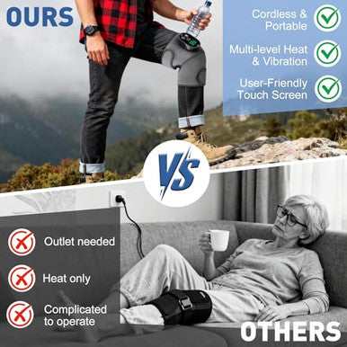 Gvmsor Cordless Knee Brace With Massage And HeatKnee Massager For Pain ReliefKnee Wrap Massager For ArthritisGrey